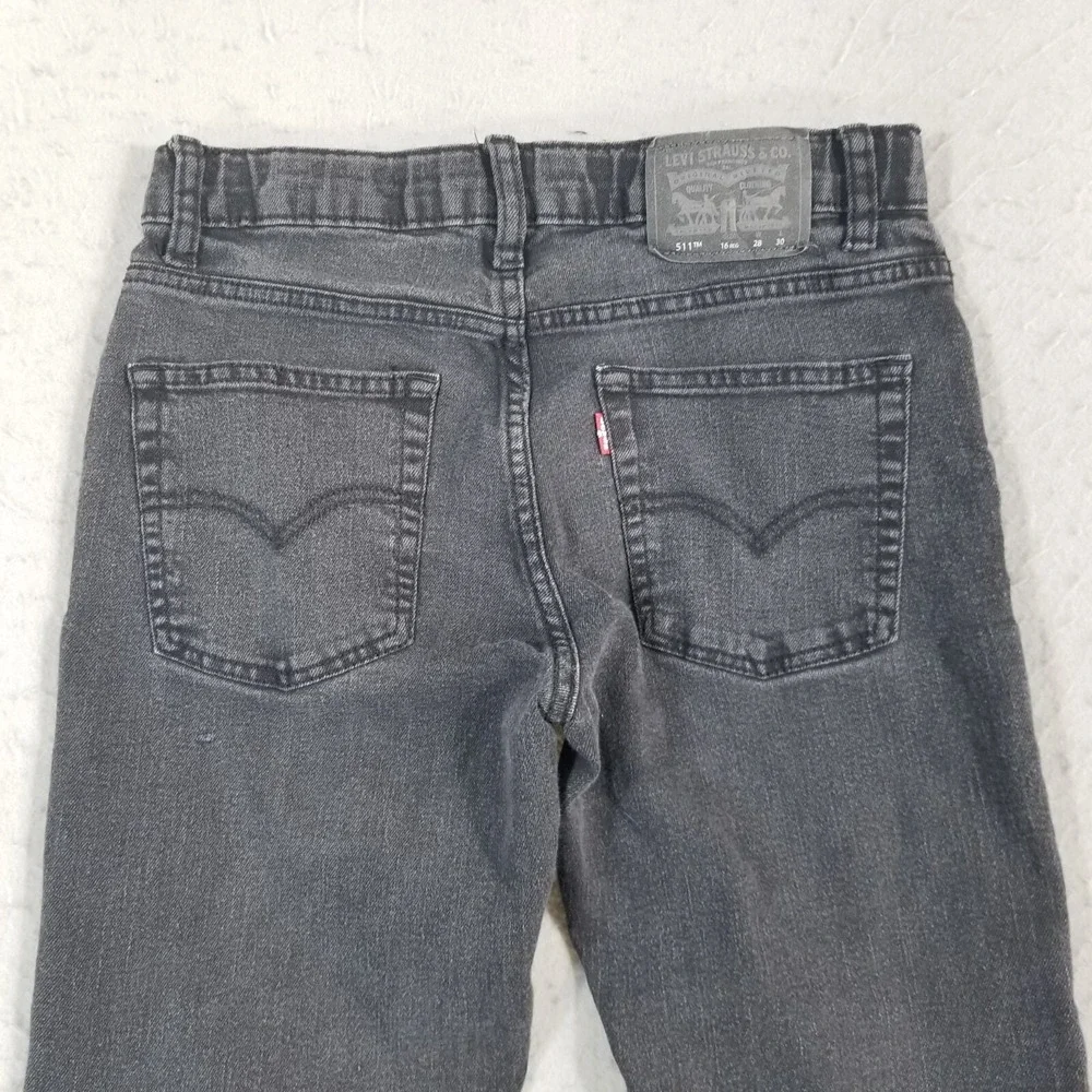 Levi's 511 jeans youth size 16 28 x 30 skinny straight black stretch denim pants